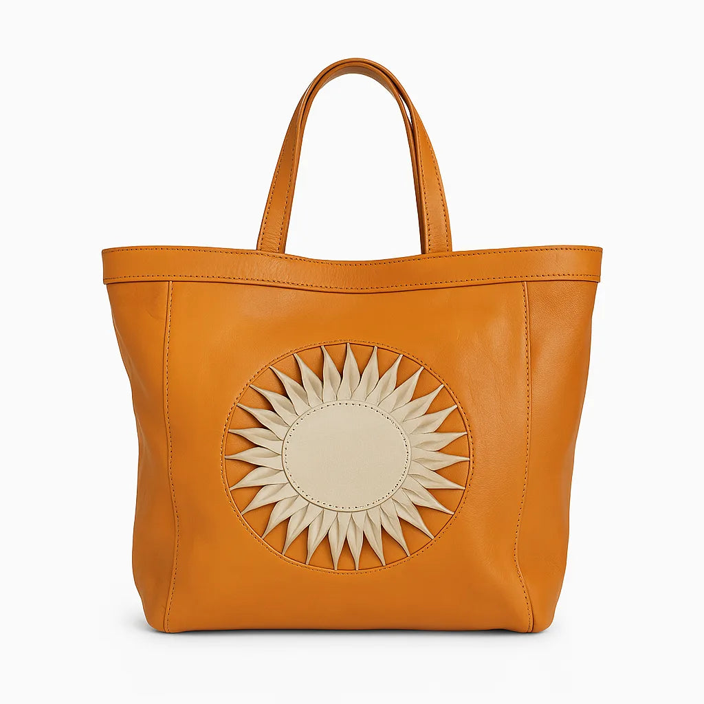 Handcrafted Mustard Moroccan leather tote bag.
