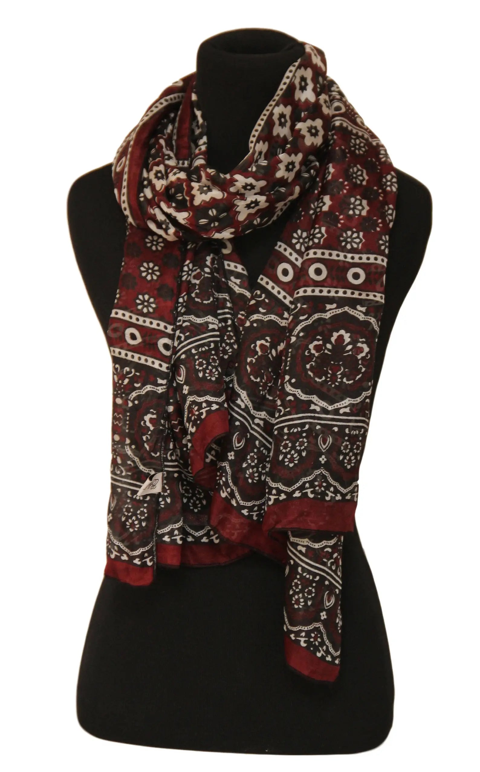 Handmade Block-Printed Silk Scarf: Traditional Ajrak Design
