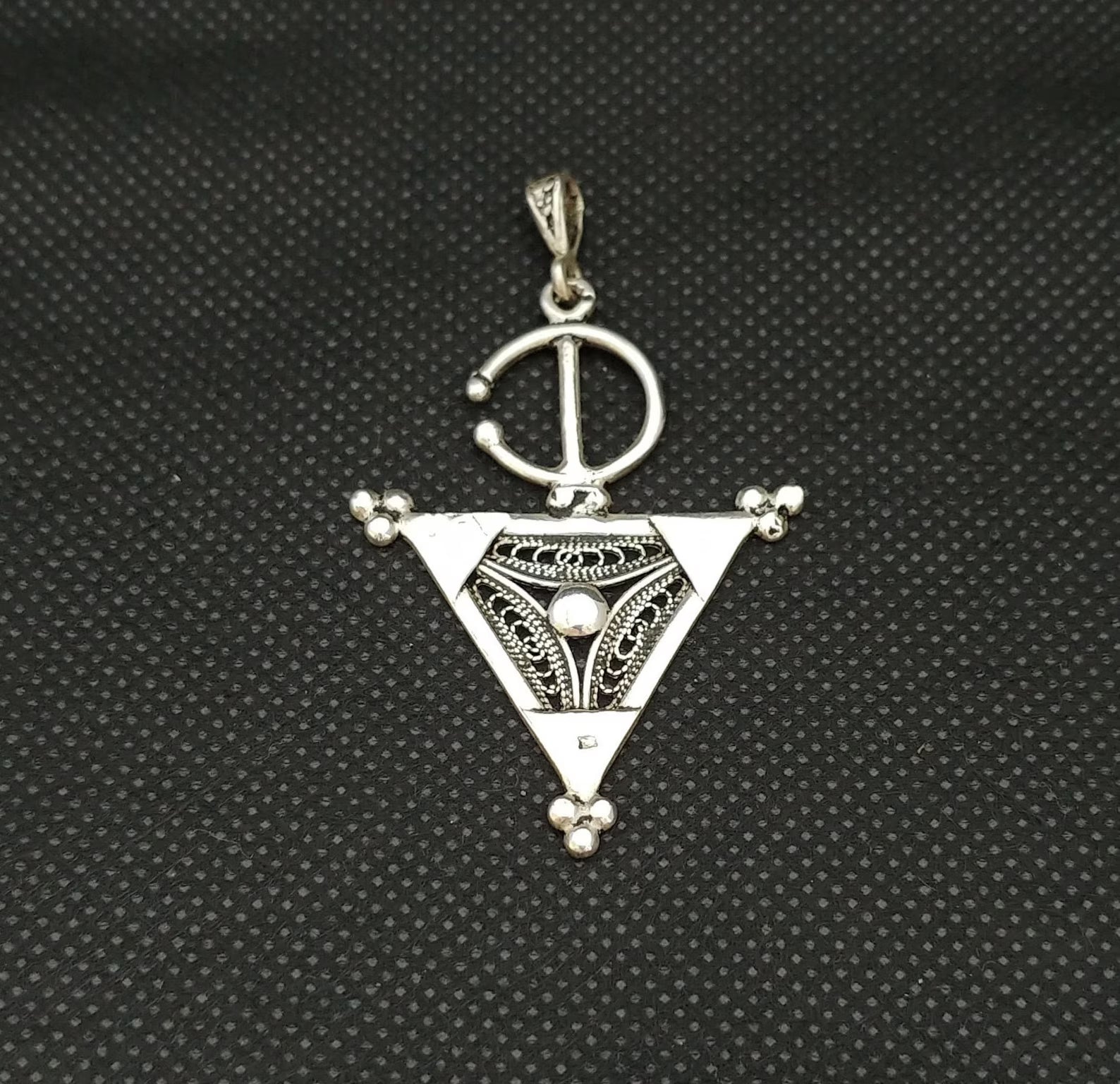 Berber Moroccan Silver Necklace: Vintage Tazerzit Pendant